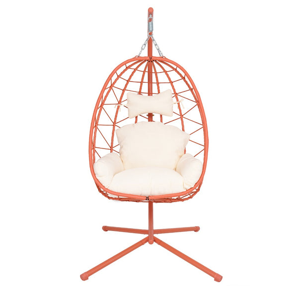 English Elm Hanging Egg Chair Pe Wicker Swing with Stand Washable Cushion Patio Bedroom T5880P497581