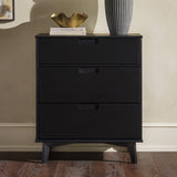 3-Drawer Groove Handle Solid Wood Dresser Black BR3DSLDRBL-T Walker Edison