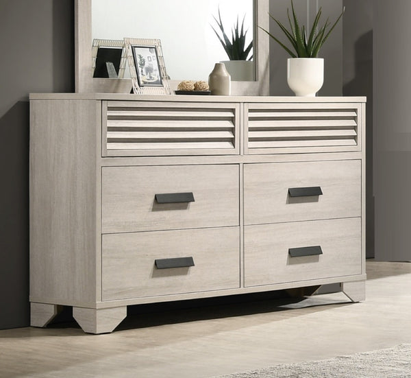 English Elm 1pc Modern 9-Drawer Dresser with Round Knobs, Gunmetal Wood-Pattern Finish, Stylish Bedroom Storage Beige 63.9 L x 19.02 W x 38.39 H B2741P346329