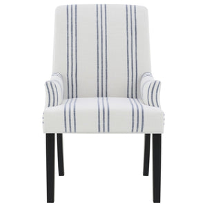 English Elm Draper Striped Polyester Dining Arm Chair with Matte Black Rubberwood Frame Modern B062P441430