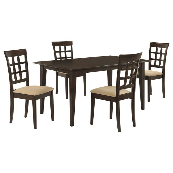 English Elm Henin Cappuccino 5-Piece Dining Set with Beige Padded Seats, Rectangular Table & Windowpane Chairs B062S01041