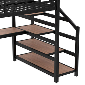 English Elm Full Loft Bed With Integrated Desk, Storage Stairs, Led Lights & Usb Ports For Modern Spaces W1580S00478