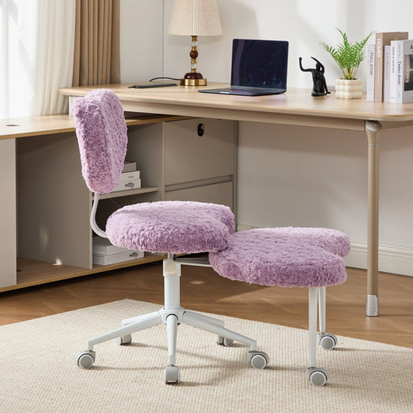English Elm Artificial Rabbit Hair Cross Legged Desk Chair with Lumbar Support and Swivel Footrest Violet W1143P403572
