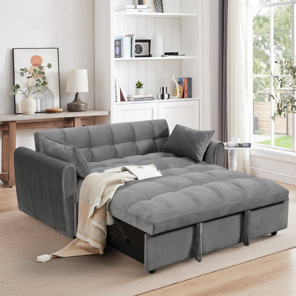 English Elm 65-inch Velvet Convertible Futon Sofa Bed with Adjustable Back for Living Room Dark Gray W2564S00070