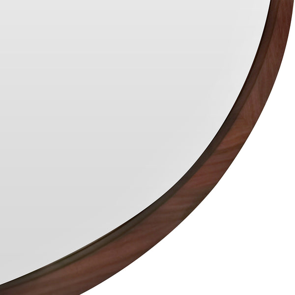 English Elm Jennifer Taylor Home - Hausen 31.5" Mid-Century Round Wall Mirror with Walnut Veneer, Gunmetal Accents, Spacious Glow B2719P246002