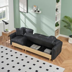 English Elm 86.61 Modern Teddy Fabric Sofa Bed with Storage, Solid Wood Frame, Gold Legs, 500lb Capacity Black W1278S00069