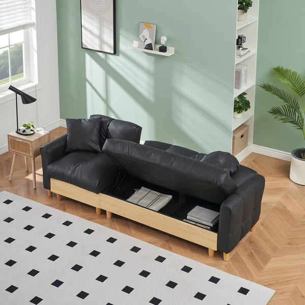 English Elm 86.61 Modern Teddy Fabric Sofa Bed with Storage, Solid Wood Frame, Gold Legs, 500lb Capacity Black W1278S00069