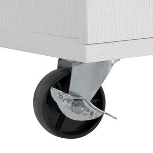 English Elm K&k Rolling Kitchen Island with Extendable Table Open Shelving and Built-in Power Outlet White N707P360278W