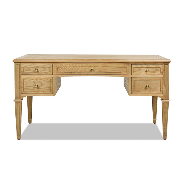 English Elm Jennifer Taylor Home - Dauphin Gold Accent Executive Desk - Natural Ash Wood, 5 Drawers, Premium Quality & Easy Setup B2719P238477