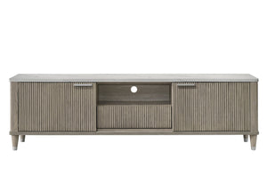 English Elm 1pc Mid-century Media Console Faux Marble Surface Ribbed Cabinet Tapered Legs 79in Driftwood,White B2741P483127