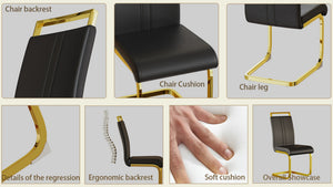 English Elm Modern Black Faux Leather High Back Dining Chair Set with Gold Plated Metal Legs W3732P386859