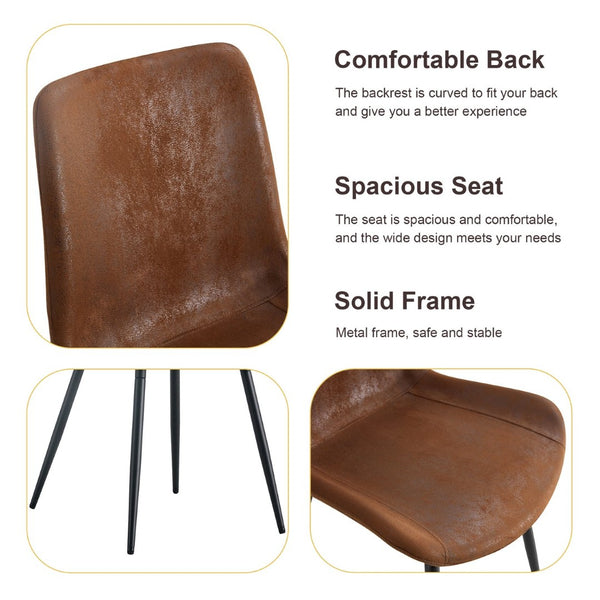 English Elm Table and Chair Set Wood Grain Mdf Top Six Seat Dining with Brown Suede Upholstered Chairs W1151S01954