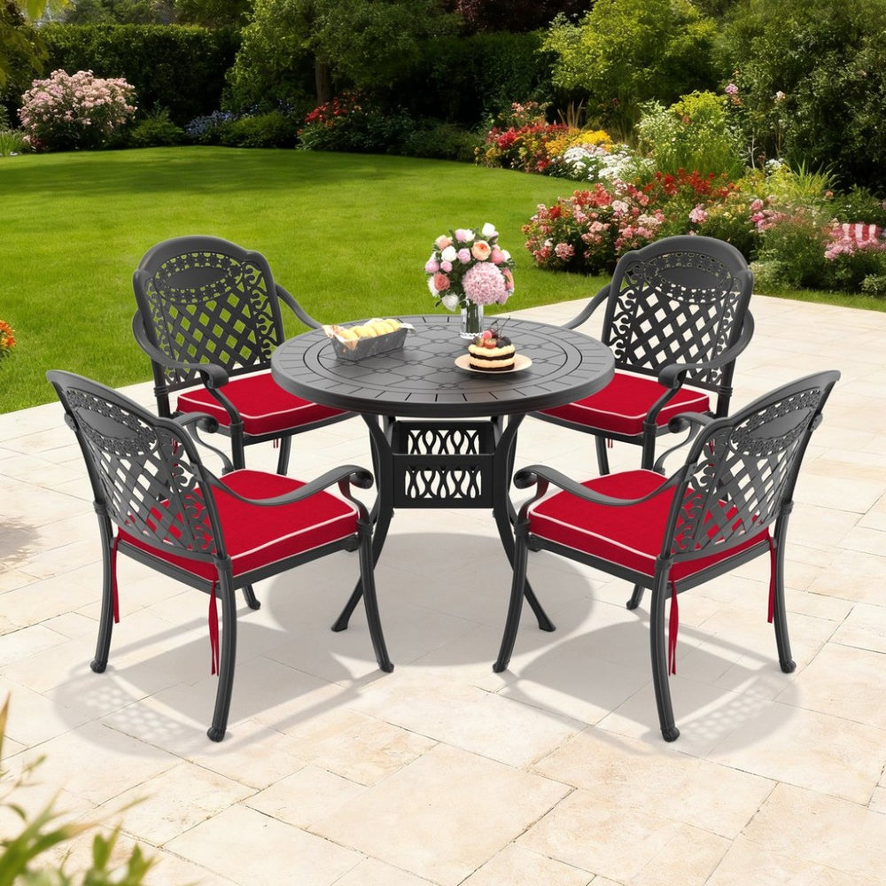 English Elm 5-piece Cast Aluminum Outdoor Dining Set with Ornate Carved Frame and Stackable Chairs W1710S00631