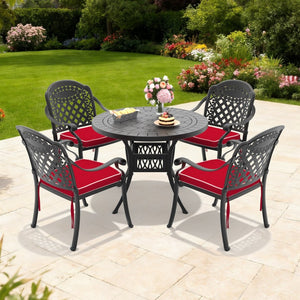 English Elm 5-piece Cast Aluminum Outdoor Dining Set with Ornate Carved Frame and Stackable Chairs W1710S00631