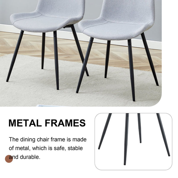 English Elm Comfortable Linen-Cotton Dining Chairs Set of Four with Curved Widened Cushions and Black Legs, Breathable Upholstery Light Gray 27.17 L x 22.44 W x 20.28 H W1512P405379