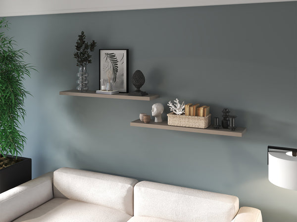 English Elm Floating Shelf Lyle Taupe - Set of 2 Engineered Wood Wall Shelves 47" Space-Saving Modern Decor B092P238742