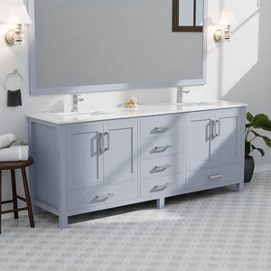 English Elm Dark Grey Double Bath Vanity 84" W With Durable Carrara Marble Top & Ample Storage Solutions B2731P258972