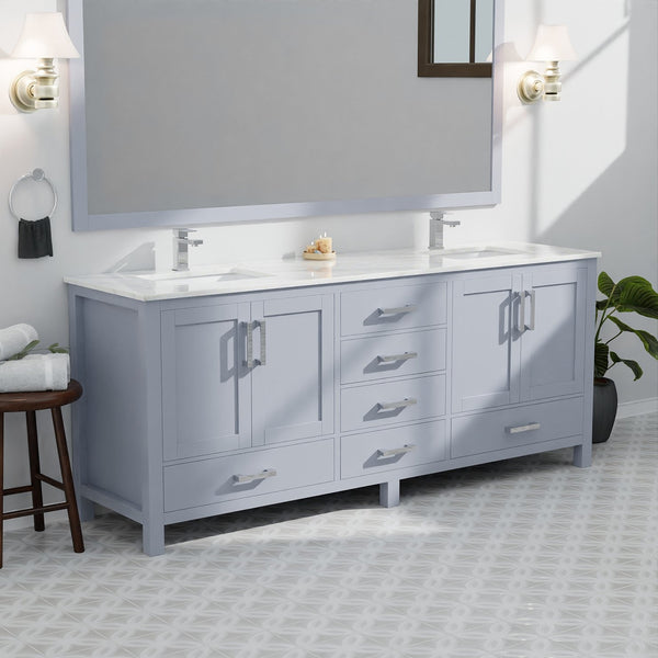English Elm Dark Grey Double Bath Vanity 84" W With Durable Carrara Marble Top & Ample Storage Solutions B2731P258972