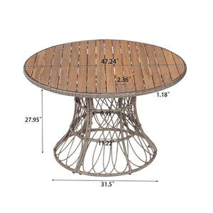 English Elm Durable Outdoor Round Acacia Wood Wicker Dining Table Seats Six Patio Entertainer Brown N770P345268D