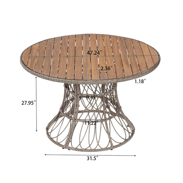 English Elm Durable Outdoor Round Acacia Wood Wicker Dining Table Seats Six Patio Entertainer Brown N770P345268D