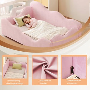 English Elm Upholstered Cloud Toddler Daybed Pink Velvet Safety Rails Kids Bedroom Ages 1 to 6 N899P452424H