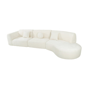 English Elm 140" Curved Sectional Sofa Plush Lamb Wool Upholstery 3 Piece Modular Living Room Set Beige N767P384981A
