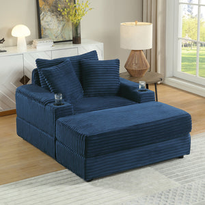 English Elm sofa Oversized Corduroy Deep-Seat Chaise with Ottoman and Lumbar Support — Plush, Sturdy Comfort Blue W1420S00013