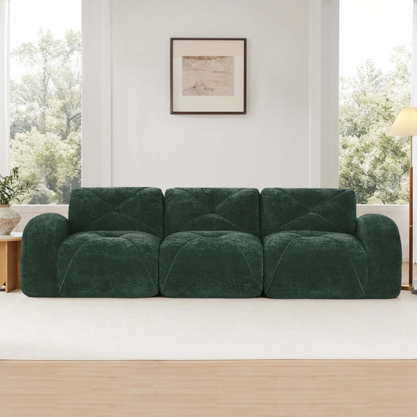 English Elm 110''boneless Velvet Sectional Sofa Modular Cloud Seating with Tufted Cushions for Living Rooms Green W714S01613