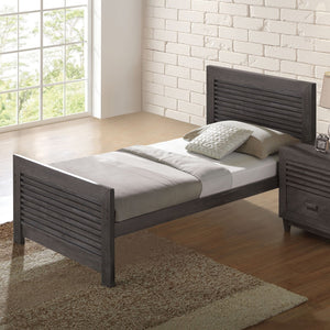 English Elm Transitional Twin Bed Solid Hardwood Slatted Panel Headboard Charcoal Finish Bedroom B2741S00760