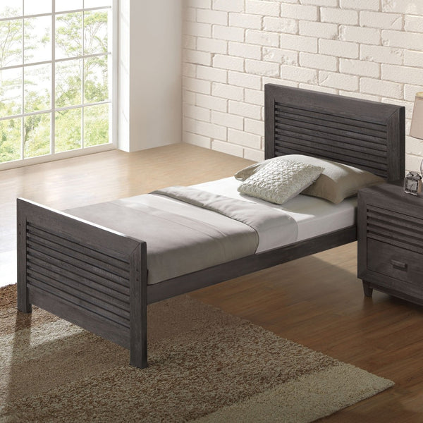 English Elm Transitional Twin Bed Solid Hardwood Slatted Panel Headboard Charcoal Finish Bedroom B2741S00760