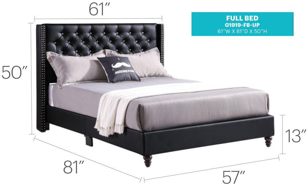 English Elm Sleek Black Upholstered Full Bed with Tufted Headboard, Nailhead Trim, Durable Frame for Cozy Modern Bedrooms B078118293
