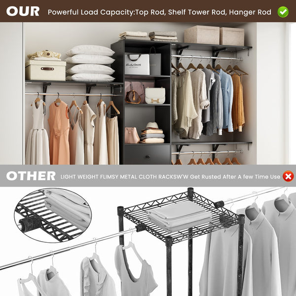 English Elm Closet Organizer - Versatile High-Capacity Rack With Drawers & Expandable Hanger Rods For Stylish Storage T3623P409115