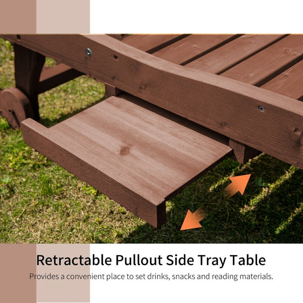 English Elm Chaise Outdoor Slatted Wood Sun Lounger with Pull Out Tray and Adjustable Recline T3971P384717