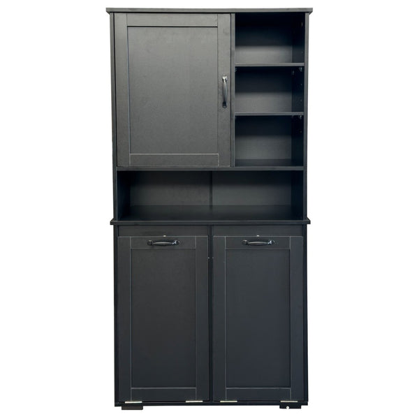 English Elm Laundry Cabinet Freestanding White Melamine with Tilt Out Hamper and Open Shelving W331S00202