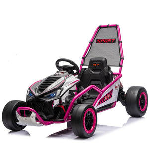 English Elm 24v Dual Motor Kids Go Kart with Drift Mode Roll Cage and Rear Suspension Ages 6 to 12 Rose Pink W1578P454058