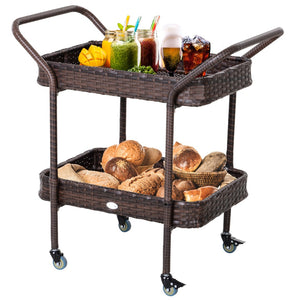English Elm Outsunny Pe Rattan Wheeled Outdoor Serving Cart Two Shelf Patio Poolside Entertainer W2225P174035
