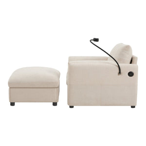 English Elm 37" Oversized Chenille Armchair with Ottoman Usb Charging Pocket Spring Living Room Beige N723P387145A