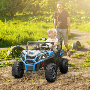 English Elm Qaba 24v Two Seat Kids Ride on Car with Dual Motors Spring Suspension Remote Blue W2225P249873