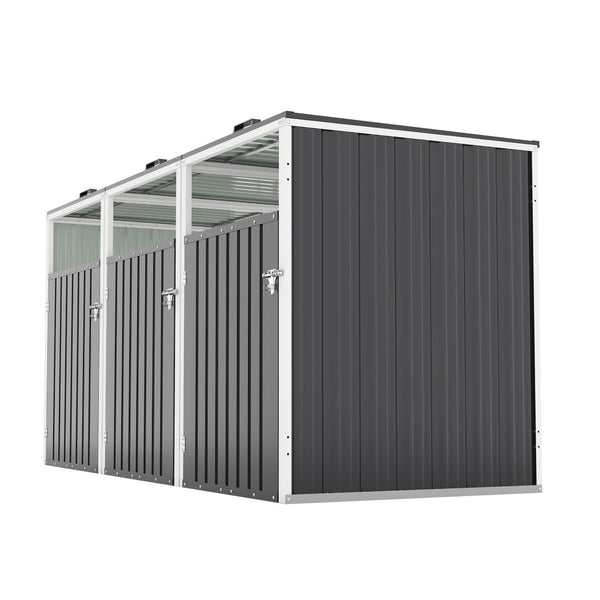 English Elm Garbage Bin Shed Galvanized Steel Enclosure Fits Three Cans with Lockable Waterproof Lid Dark Gray W1598P357716