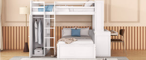 English Elm Full Twin Loft Bed with Desk Wardrobe Shelves Pine Wood Frame Kids Bedroom White LT000821AAK-1
