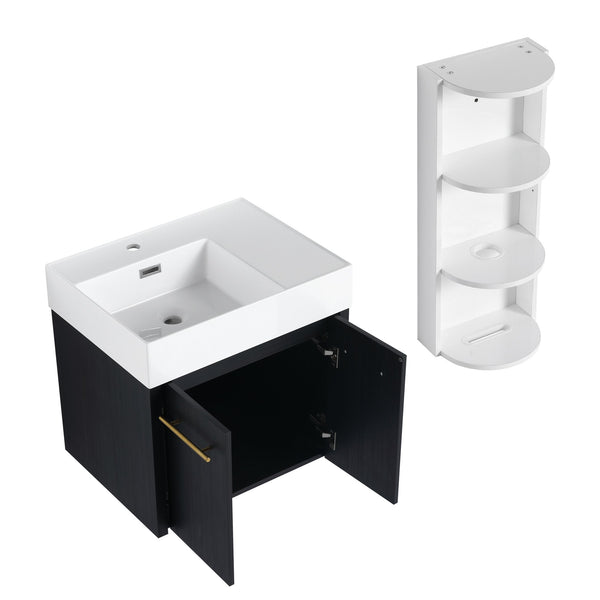 English Elm 24 Inch Wall-Mounted Bathroom Vanity Set With Thick Resin Sink, Storage Rack & Soft-Close Doors W999S00366