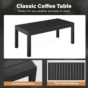 English Elm 4-piece Outdoor Conversation Set with Powder-coated Aluminum Frame and Plush Deep Cushions Black+Grey B082S00102