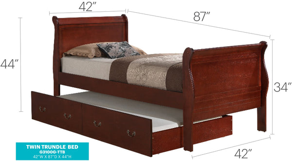 English Elm Classic Cherry Twin Bed With Storage, Timeless Cherry Finish, Durable Particle Board, Space-Saving Design B078S00290