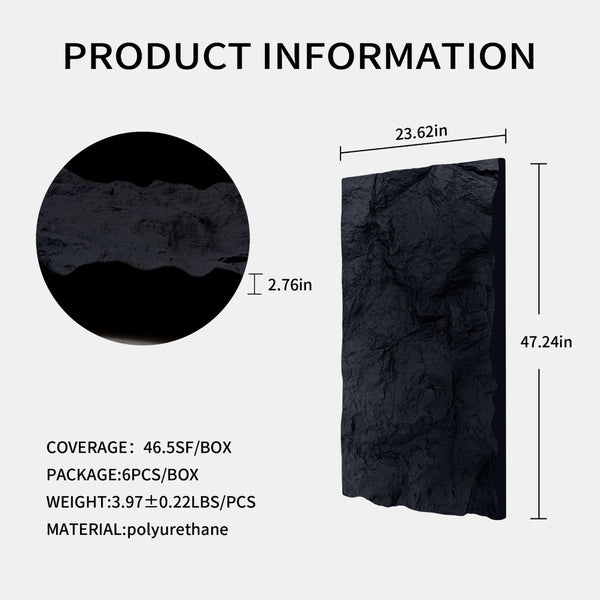English Elm 3d Faux Rock Stone Polyurethane Wall Panels Lightweight Waterproof Interior Accent Set Antique Black W347P464225