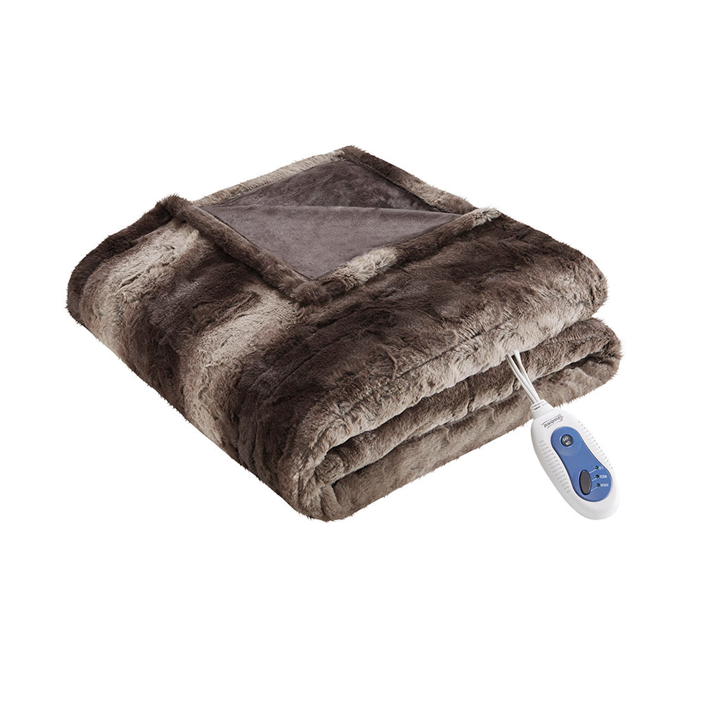JLA Home Beautyrest - Oversized Faux Fur Heated Throw with Secure Comfort, Low EMF, OEKO-TEX, 3 Heat Levels & 5-Year Warranty BR54-0853