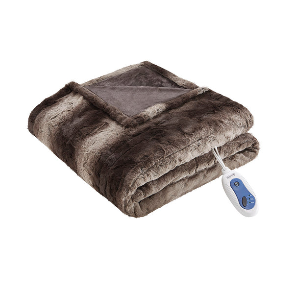 JLA Home Beautyrest - Oversized Faux Fur Heated Throw with Secure Comfort, Low EMF, OEKO-TEX, 3 Heat Levels & 5-Year Warranty BR54-0853