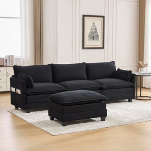 English Elm United We Win Modular Corduroy Sectional with Ottoman Low Profile Living Room Couch Black W1568S00260