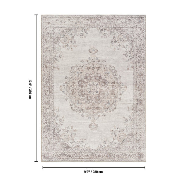 English Elm Oxford Ivory Medallion Area Rug Turkish Woven Polyester Living Room Floor Accent B186P428899