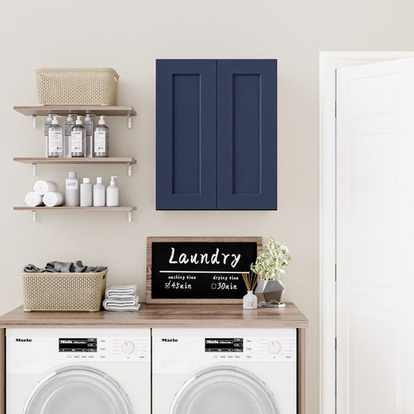 English Elm Navy Shaker Solid Wood Wall Cabinet Soft Close Double Doors for Kitchen or Bath T2950P479975
