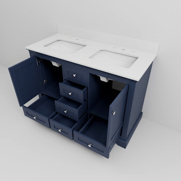 English Elm Navy Double Bath Vanity 48" W x 22" D with Cultured Marble Top, Solid Wood, Soft-Close Drawers and Ample Storage B2731P258335